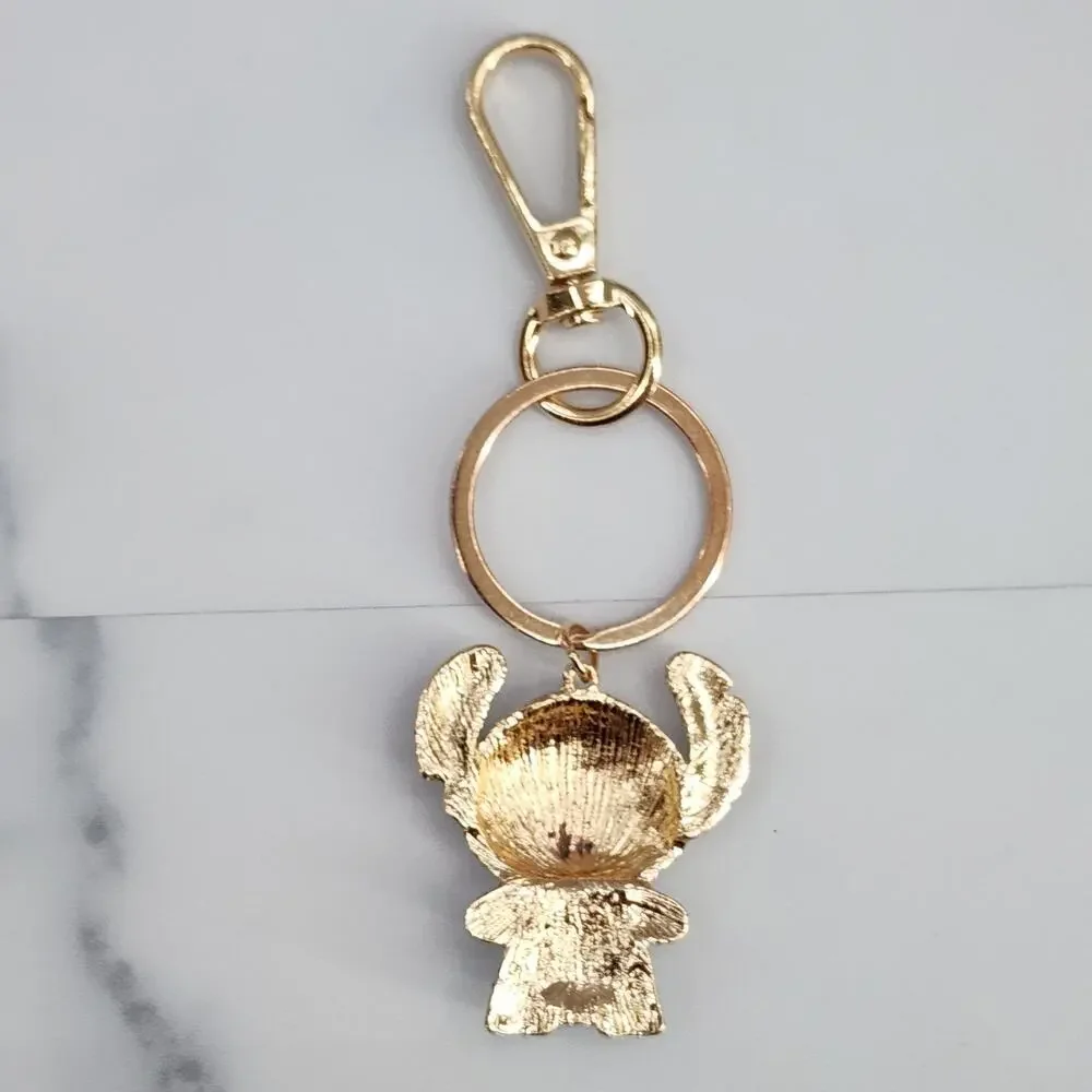 Stitch blue rhinestone bling, enamel keychain, bag charm backpack accessory gold